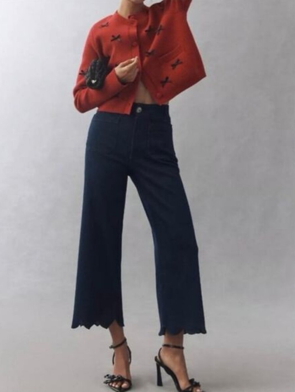 Anthropologie Maeve Colette Scallop Hem Crop Wide Leg Jeans Dark Wash Size 28P